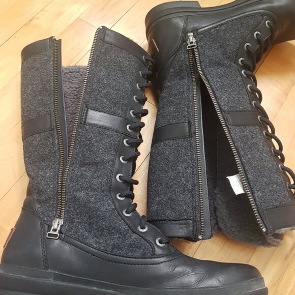 UGG Womens Leather Lace Up Elvia Waterproof Knee High Wool Lined Boots Sz 8 - Picture 4 of 15
